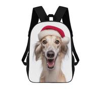 sinyumoney Mochila Escolar Infantil Smiling Saluki Dog with Santa Hat Mochila Escolar Infantil De Moda Informal Mochilas De Viaje Con Estampado 3D Divertidas Y Geniales Bolsas Para Libros 17inch