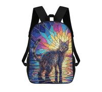 sinyumoney Mochila Escolar Infantil Stained Glass Cat in Water Mochila Infantil Estampada Mochila De Viaje Para Niños Y Niñas Mochila Escolar 17inch