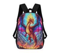 sinyumoney Mochila Escolar Infantil Stained Glass Dragon with Flames Mochila Escolar Infantil De Moda Informal Mochilas De Viaje Con Estampado 3D Divertidas Y Geniales Bolsas Para Libros 17inch