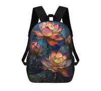 sinyumoney Mochila Escolar Infantil Stained Glass Lotus Flowers Mochila Escolar Infantil De Moda Informal Mochilas De Viaje Con Estampado 3D Divertidas Y Geniales Bolsas Para Libros 17inch