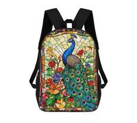 sinyumoney Mochila Escolar Infantil Stained Glass Peacock Mochila Escolar Infantil De Moda Informal Mochilas De Viaje Con Estampado 3D Divertidas Y Geniales Bolsas Para Libros 17inch