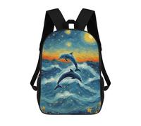 sinyumoney Mochila Escolar Infantil Starry Night Dolphins Mochila Escolar Infantil De Moda Informal Mochilas De Viaje Con Estampado 3D Divertidas Y Geniales Bolsas Para Libros 17inch