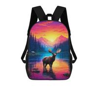 sinyumoney Mochila Escolar Infantil Sunset Serenity with Elk Mochila Infantil Estampada Mochila De Viaje Para Niños Y Niñas Mochila Escolar 17inch