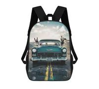 sinyumoney Mochila Escolar Infantil Vintage Car Adventure with Pets Mochila Escolar Infantil De Moda Informal Mochilas De Viaje Con Estampado 3D Divertidas Y Geniales Bolsas Para Libros 17inch