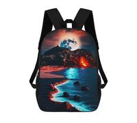 sinyumoney Mochila Escolar Infantil Volcano Beach at Moonlight Mochila Infantil Estampada Mochila De Viaje Para Niños Y Niñas Mochila Escolar 17inch