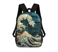 sinyumoney Mochila Escolar Infantil Wave of Kanagawa Mochila Escolar Infantil De Moda Informal Mochilas De Viaje Con Estampado 3D Divertidas Y Geniales Bolsas Para Libros 17inch
