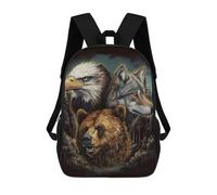 sinyumoney Mochila Escolar Infantil Wild Spirit Trio Eagle, Wolf, Bear Mochila Infantil Estampada Mochila De Viaje Para Niños Y Niñas Mochila Escolar 17inch