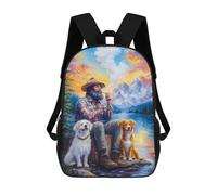 sinyumoney Mochila Escolar Man with Dogs by The Lake Impresa En 3D Para Libros, Mochilas De Moda, Mochilas De Gran Capacidad, Mochilas De Viaje Para Niños