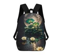sinyumoney Mochila Escolar Moonlit Lotus Pond Impresa En 3D Con Bolsillos Grandes Para Niños, Mochilas Infantiles, Bolsas Para Libros, Mochila Escolar Para Niños 17inch