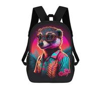 sinyumoney Mochila Escolar Neon Meerkat in Tropical Shirt Impresa En 3D Con Bolsillos Grandes Para Niños, Mochilas Infantiles, Bolsas Para Libros, Mochila Escolar Para Niños 17inch