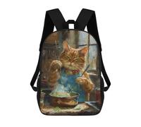 sinyumoney Mochila Escolar Orange Tabby Cat Cooking Impresa En 3D Con Bolsillos Grandes Para Niños, Mochilas Infantiles, Bolsas Para Libros, Mochila Escolar Para Niños 17inch