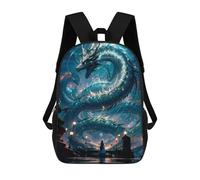 Sinyumoney - Mochila escolar para niñas, impermeable, informal, ligera, para niños o niñas, Blue Water Dragon Fantasy, 17"