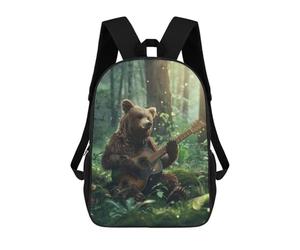 sinyumoney Mochila Escolar Para Niños 17inch Impresa En 3D Bear Playing Guitar in Forest-1 Mochila Deportiva Para Niños Y Niñas Mochila De Moda