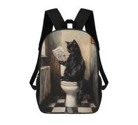 sinyumoney Mochila Escolar Para Niños 17inch Impresa En 3D Black Cat Reading Newspaper on Toilet Mochila Deportiva Para Niños Y Niñas Mochila De Moda