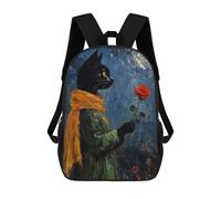 sinyumoney Mochila Escolar Para Niños 17inch Impresa En 3D Black Cat with Red Rose Painting Mochila Deportiva Para Niños Y Niñas Mochila De Moda
