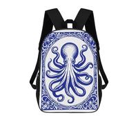 sinyumoney Mochila Escolar Para Niños 17inch Impresa En 3D Blue Octopus in Decorative Frame Mochila Deportiva Para Niños Y Niñas Mochila De Moda