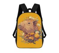 sinyumoney Mochila Escolar Para Niños 17inch Impresa En 3D Capybara with Flowers on Yellow Background Mochila Deportiva Para Niños Y Niñas Mochila De Moda