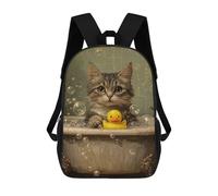 sinyumoney Mochila Escolar Para Niños 17inch Impresa En 3D Cat in A Tub Mochila Deportiva Para Niños Y Niñas Mochila De Moda
