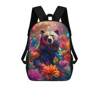 sinyumoney Mochila Escolar Para Niños 17inch Impresa En 3D Colorful Bear in Flowers Mochila Deportiva Para Niños Y Niñas Mochila De Moda