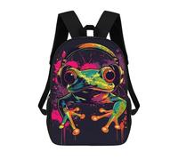 sinyumoney Mochila Escolar Para Niños 17inch Impresa En 3D Colorful Frog Headphones Art Print Mochila Deportiva Para Niños Y Niñas Mochila De Moda
