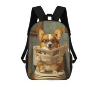 sinyumoney Mochila Escolar Para Niños 17inch Impresa En 3D Corgi Reading Newspaper on Toilet-2 Mochila Deportiva Para Niños Y Niñas Mochila De Moda