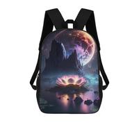 sinyumoney Mochila Escolar Para Niños 17inch Impresa En 3D Enchanted Lotus Pond with Full Moon Mochila Deportiva Para Niños Y Niñas Mochila De Moda