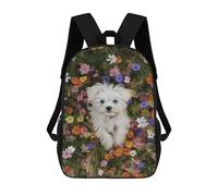 sinyumoney Mochila Escolar Para Niños 17inch Impresa En 3D Fluffy White Dog in Flowers-1 Mochila Deportiva Para Niños Y Niñas Mochila De Moda