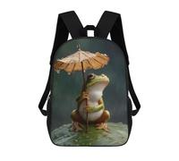 sinyumoney Mochila Escolar Para Niños 17inch Impresa En 3D Frog with Leaf Umbrella in Rain Mochila Deportiva Para Niños Y Niñas Mochila De Moda