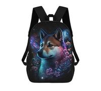 sinyumoney Mochila Escolar Para Niños 17inch Impresa En 3D Galactic Wolf with Flowers -1 Mochila Deportiva Para Niños Y Niñas Mochila De Moda