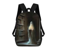 sinyumoney Mochila Escolar Para Niños 17inch Impresa En 3D Ghost Reading Book in Library Mochila Deportiva Para Niños Y Niñas Mochila De Moda
