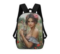 sinyumoney Mochila Escolar Para Niños 17inch Impresa En 3D Girl with Rabbit in Field-1 Mochila Deportiva Para Niños Y Niñas Mochila De Moda