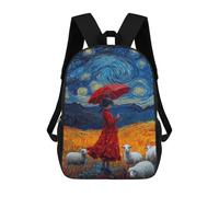 sinyumoney Mochila Escolar Para Niños 17inch Impresa En 3D Girl with Red Umbrella in Field Mochila Deportiva Para Niños Y Niñas Mochila De Moda