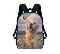 sinyumoney Mochila Escolar Para Niños 17inch Impresa En 3D Golden Retriever in Flower Field Mochila Deportiva Para Niños Y Niñas Mochila De Moda