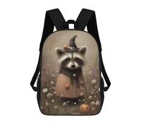 sinyumoney Mochila Escolar Para Niños 17inch Impresa En 3D Halloween Raccoon in Witch Hat Mochila Deportiva Para Niños Y Niñas Mochila De Moda