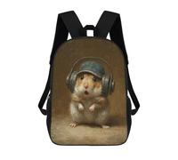 sinyumoney Mochila Escolar Para Niños 17inch Impresa En 3D Hamster with Headphones Mochila Deportiva Para Niños Y Niñas Mochila De Moda