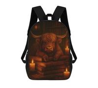 sinyumoney Mochila Escolar Para Niños 17inch Impresa En 3D Highland Cow Resting on Books Mochila Deportiva Para Niños Y Niñas Mochila De Moda