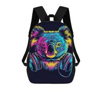 sinyumoney Mochila Escolar Para Niños 17inch Impresa En 3D Koala Headphones Neon Art Print Mochila Deportiva Para Niños Y Niñas Mochila De Moda