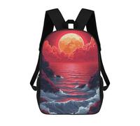 sinyumoney Mochila Escolar Para Niños 17inch Impresa En 3D Ocean Sunset with Full Moon Mochila Deportiva Para Niños Y Niñas Mochila De Moda