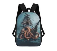 sinyumoney Mochila Escolar Para Niños 17inch Impresa En 3D Octopus Attacks Ship in Stormy Sea Mochila Deportiva Para Niños Y Niñas Mochila De Moda