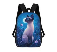 sinyumoney Mochila Escolar Para Niños 17inch Impresa En 3D Siamese Cat in Moonlight Garden Mochila Deportiva Para Niños Y Niñas Mochila De Moda
