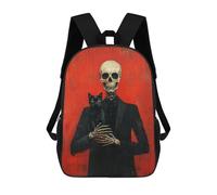 sinyumoney Mochila Escolar Para Niños 17inch Impresa En 3D Skull in Suit with Black Cat -3 Mochila Deportiva Para Niños Y Niñas Mochila De Moda