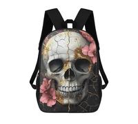 sinyumoney Mochila Escolar Para Niños 17inch Impresa En 3D Skull with Pink Flowers Art Print Mochila Deportiva Para Niños Y Niñas Mochila De Moda