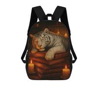 sinyumoney Mochila Escolar Para Niños 17inch Impresa En 3D Sleeping White Tiger on Books Mochila Deportiva Para Niños Y Niñas Mochila De Moda
