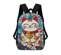 sinyumoney Mochila Escolar Para Niños 17inch Impresa En 3D Stained Glass Fortune Cat Decor Mochila Deportiva Para Niños Y Niñas Mochila De Moda