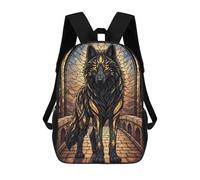 sinyumoney Mochila Escolar Para Niños 17inch Impresa En 3D Stained Glass Wolf on Stone Bridge Mochila Deportiva Para Niños Y Niñas Mochila De Moda