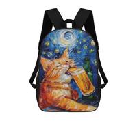 sinyumoney Mochila Escolar Para Niños 17inch Impresa En 3D Starry Night Cat with Beer -4 Mochila Deportiva Para Niños Y Niñas Mochila De Moda