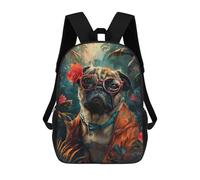 sinyumoney Mochila Escolar Para Niños 17inch Impresa En 3D Tropical Pug in Sunglasses Mochila Deportiva Para Niños Y Niñas Mochila De Moda