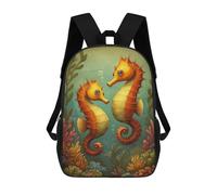 sinyumoney Mochila Escolar Para Niños 17inch Impresa En 3D Two Seahorses in Ocean Scene Mochila Deportiva Para Niños Y Niñas Mochila De Moda