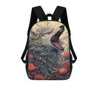 sinyumoney Mochila Escolar Para Niños 17inch Impresa En 3D Wolf Howling at Moon with Flowers Mochila Deportiva Para Niños Y Niñas Mochila De Moda