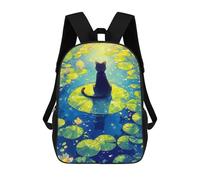 sinyumoney Mochila Escolar Para Niños 17inch Mochila Escolar Para Niños Black Cat on Lily Pad - Pound Lake Mochila Escolar Informal De Moda Mochilas De Viaje Con Estampado 3D Divertidas Y Geniales